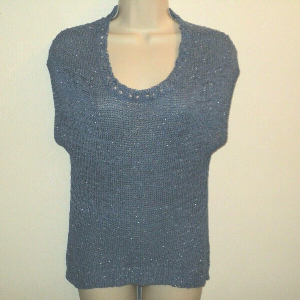 Cynthia Rowley Sz M Knit Shell Blue-Gray Metallic